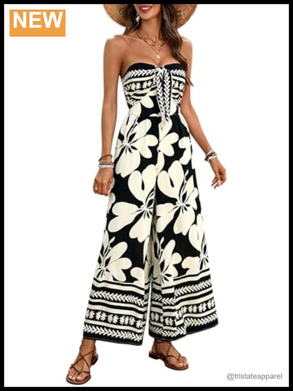 Strapless Floral Wide Leg Jumpsuit Bandeau Tube Romper Vacation Beach